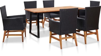vidaXL - 7-delige - Tuinset - poly - rattan - en - acaciahout - zwart