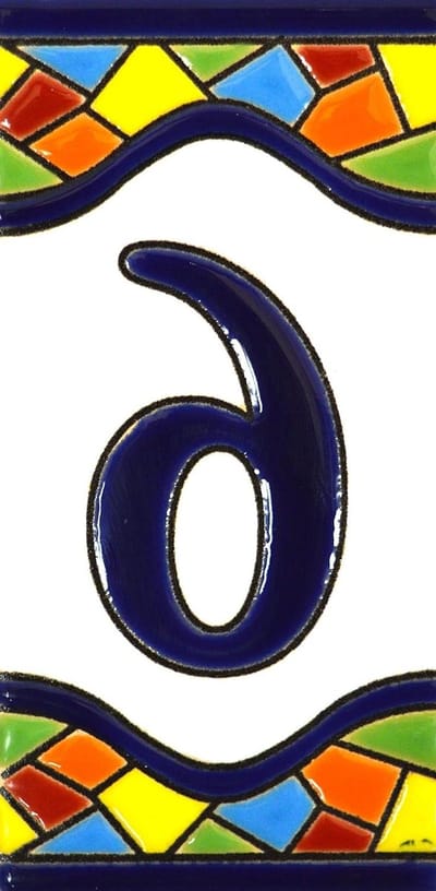 Huisnummer tegel - Adrescijfer keramiek - Personaliseren huis - Handgeschilderd design - 4 inch - Nummer zes