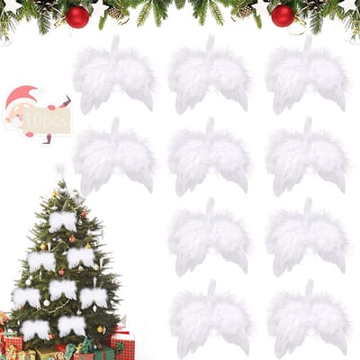 Dailygoods- Engelenvleugelveren 10 stuks - Kerstboomdecoratie - Engelvleugelhangers - Hangende Vleugels - Witte Veren - Afmetingen 12 x 15 cm - Kerstdecoratie