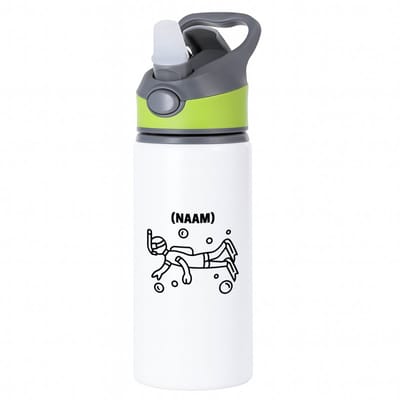 Hacebo® - Duiken met eigen naam waterfles met rietje groen - Zwemmen - Duiker - Sport - water fles - 650ML