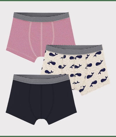 Petit Bateau Setje met 3 katoenen boxershorts met walvisprint voor kinderen Jongens Onderbroek - Blauw + Beige/Blauw + Rood/Wit