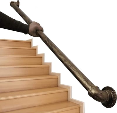 Trapleuning Metaal - Veiligheidsgreep Binnen - Trap Ondersteuning - Smeedijzer Robuust - 210 cm Lengte - Goud Koper