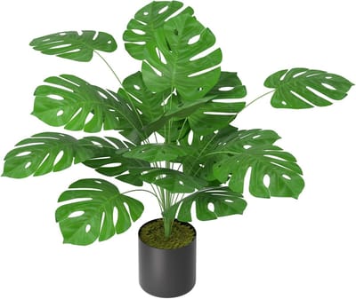 Kunstplanten 40 cm Hoog - Kunstplanten - Gesimuleerde Monstera Met PE Boomstam & Plastic Bloempot - Plastic Groenblijvende Kamerplanten - Groene Set Voor Huisdecoratie (S) NAIZY