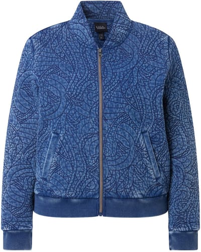 Ulla Popken - Dames - Doorgestikte blouson indigo-kleuring opstaande kraag - Denim blauw - Maat 46+