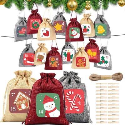 Dailygoods - Adventskalender om te Vullen met Jute Zakjes - Grote DIY Kerstdecoratie 2025