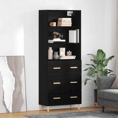 vidaXL - Highboard - Zwart - Eiken - 69,5 - x - 32,5 - x - 180 - cm - Bewerkt - hout