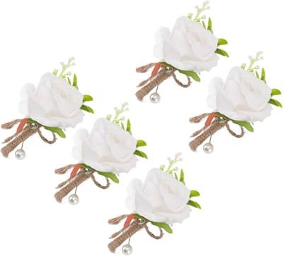 Corsage Boutonniere Set - Bloemen Spelden - Bruiloft Decoratie - Niet Verwelkend Plastic - 13x8cm - Wit