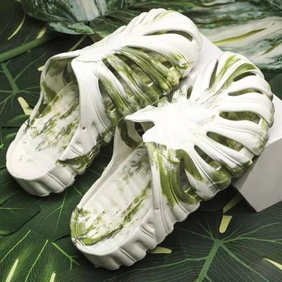 Diapositives Monstera pour hommes, pantoufles d'été pour femmes, pantoufles d'extérieur Eva Soft Forest Camping Trend, diapositives unisexes, chaussures de plage, pantoufles pour la maison 44-45 white