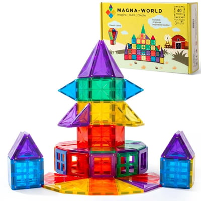 Magna-World® Classic 40-delig - Magnetic Tiles - Magna Tiles - Magnetisch Speelgoed - Magnetische Tegels - Speelgoed voor 3 t/m 12 Jaar