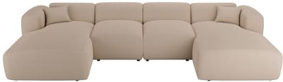 Vente-unique Grote panoramische hoekbank van beige ribfluweel met fijne ribbels POGNI van Maison Céphy
