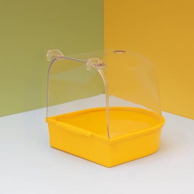 Buitenbad voor papegaaien, halfrond, geschikt voor kleine vogels zoals lijsters en dwergpapegaaien,geel,13.4*13.8*14cm