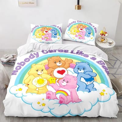 Dessin Animé Anime Bisounours Housse de Couette Ensemble Taie d'Oreiller Kawaii Bisounours Ensemble de Literie pour Enfants Décoration Taille Simple Double Queen King EU Single(135*200cm)3pcs blue