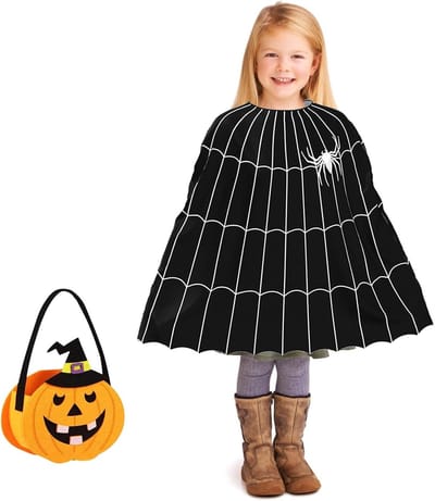 Halloween Kostuum voor Kinderen met Witte Geest Cape en Pompoentas voor Feestelijke Kleding
