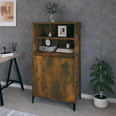 vidaXL - Hoge - kast - 60x36x110 - cm - bewerkt - hout - gerookt - eikenkleurig
