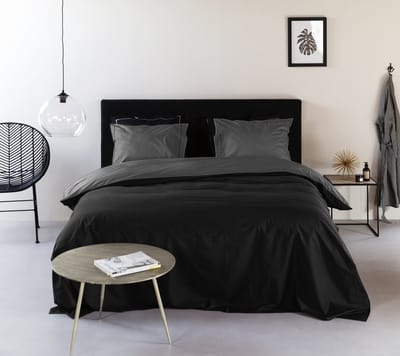 Egyptisch Katoen - Dekbedovertrek - dubbelzijdig - Zwart / Donker Grijs - 1-persoons 140 x 200/220 cm + 1 kussensloop - Dreamers Den