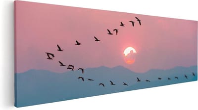 Artaza Canvas Schilderij Zonsondergang - 60x20 cm - Wanddecoratie Vogels - Muurdecoratie Woonkamer - Kamer Accessoires Natuur