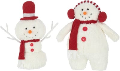 J-Line figuur Sneeuwman Sjaal - textiel - wit/rood - small - 2 stuks
