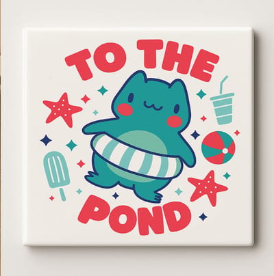 To The Pond Schattige Cartoon Keramische Tegel 15x15cm – Lief Zomer Zwembad Ontwerp – Leuke Muurdecoratie voor Kinderkamer of Badkamer