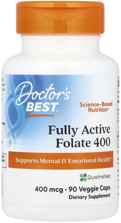 Doctor's Best, Acide Folique Entièrement Actif 400 avec Quatrefolic, 400 mcg, 90 Capsules Végétales