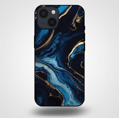 Smartphonica Telefoonhoesje voor iPhone 14 met marmer opdruk - TPU backcover case marble design - Goud Blauw geschikt voor iPhone 14