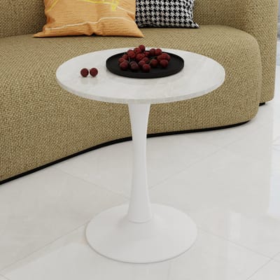 MODENUIT Salontafel - Rond Tafelblad Voor Woonkamer En Eethoek - Kunstmarmer Met Witte Nerf - Wit - Rond