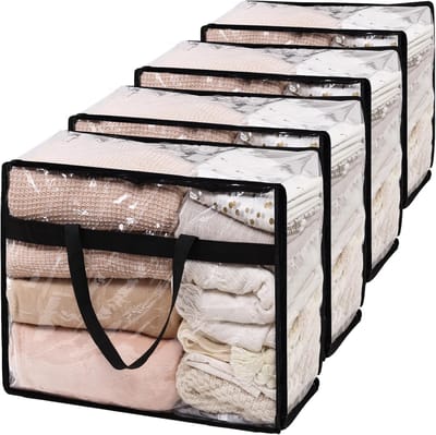 4 stuks opbergzakken voor dekens - Opbergzakken voor quilts - 40 liter extra grote capaciteit - Transparante opbergzakken van plastic vinyl - met rits en versterkte handgrepen - voor kleding, quilts, beddengoed, verhuisdozen - Transparant