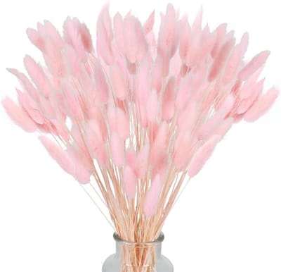 120 Stuks Roze Gedroogde Hazenstaartbloemen en Pampasgras Decoratie