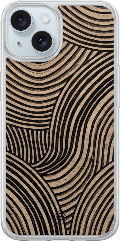 Casimoda® hoesje - Geschikt voor iPhone 13 - Ebony Waves - 2-in-1 case - Schokbestendig - Water - Verhoogde randen - Bruin/beige, Transparant