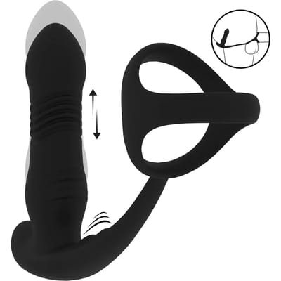 Vibrerende en Duwende Siliconen Prostaatmassager met Tri O Cockring - Zwart