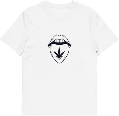 Wiet T Shirt - Mond met Tong en Cannabis - Dames en Heren - Wit - S