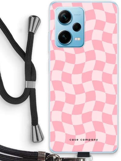 Case Company® - Hoesje met koord geschikt voor Xiaomi Redmi Note 12 Pro Plus hoesje met Koord - Grid Roos - Telefoonhoesje met Zwart Koord - Bescherming aan alle Kanten en Over de Schermrand