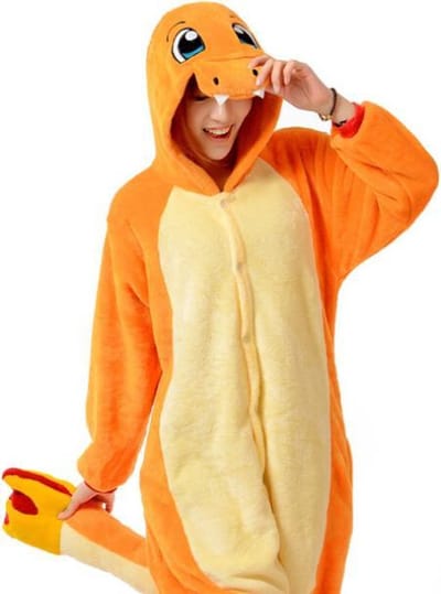 KIMU® Onesie Oranje Vuur Salamander Pak - Maat XS-S of 152-158 - Slangenpak Kostuum Reptiel Gekko Pak - Huispak Pyjama Dames Heren Vurige Draak Festival