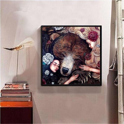 Daimond Painting  Beauté avec Ours  3D Diamant Peinture Ronde Strass Diamant Peinture Broderie 30x30CM gray