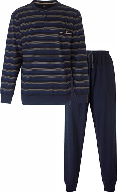Paul Hopkins Heren Pyjama - Beige Strepen - Indigo Blauw - Maat S