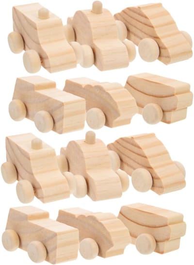 Houten Auto Knutselset - DIY Voertuigen - Creatief Knutselen - 12 Stuks Onbewerkt - 7x3x2 CM - Natuurlijk Hout