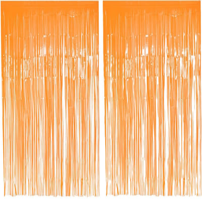 Boland Folie deurgordijn/feestgordijn - 2x - neon fluor oranje - 100 x 200 cm - Versiering/feestartikelen - Eighties/nineties/glitter and Glamour