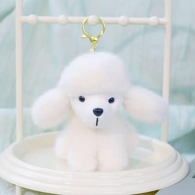 Kawaii Poedel Pluche Hond Puppy Sleutelhanger Zacht Pluizig Dier Tas Bedeltje Hanger 12CM white