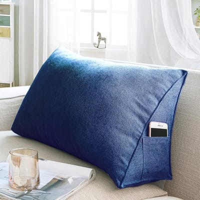 Driehoekig Wigkussen - Steunkussen Bank - Comfortabel Lezen - Verwijderbare Hoes - 80x35x20 cm - Donkerblauw