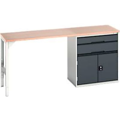 Onderzetter Bott verso, multiplex legbord, 2 laden, 1 deur, 1 legbord, B 2000 x D 600 x H 930 mm, lichtgrijs / antracietgrijs