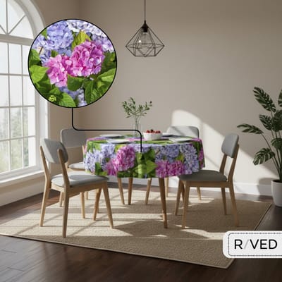 Raved Tafelzeil Ø 160 cm - Bloemen Hortensia - PVC - Afwasbaar - Rond