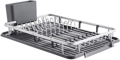 Unyqoos ® Compact en Lichtgewicht Aluminium Afdruiprek voor Kleine Keukenwerkbladen met Bestekhouder en Roestbescherming