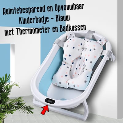 Allernieuwste.nl® Opvouwbaar Opklapbaar BabyBad met Thermometer Badkussen en Standaard - Kinderbadje Babybadje Kleur Blauw