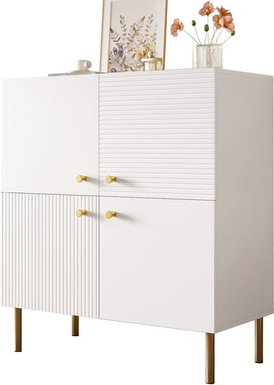 Dressoir - Zinklegering Handgrepen en Stalen Poten - Opbergruimte - MDF - Wit