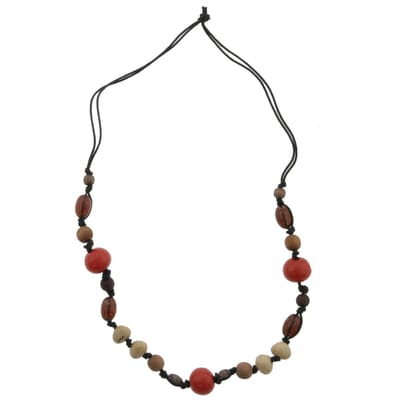 Behave - Ketting - Kralenketting - Bruin - Oranje - Hout - Kunststof - Dames - 80 cm