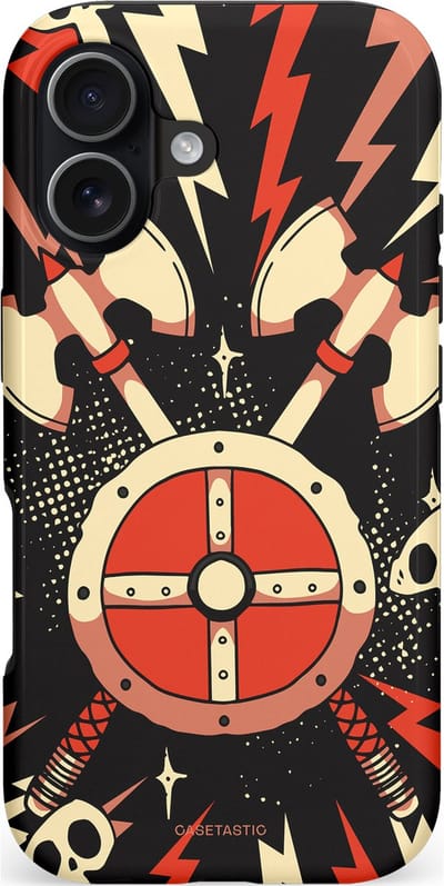 Casetastic hoesje geschikt voor Apple iPhone 17 - MagSafe - Dubbellaagse bescherming - Zwart Rood Viking - Fashion Case - Zwart Crème Rood