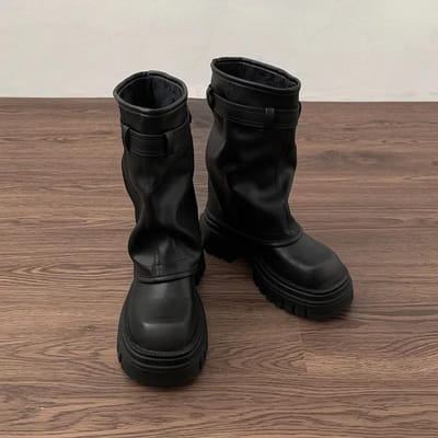 Dameslaarzen tot halverwege de kuit Mode Riemgesp Dames Schoenen Dames Ridderlaarsjes Elegante Plateau Platte Schoenen Korte Laarsjes Casual Schoenen 35