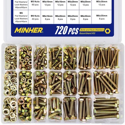 Schroeven en Moeren Set - Bevestigingsmateriaal Assortiment - Klusprojecten Thuis - 720 Delige Set - M4 M5 M6 - Verzinkt