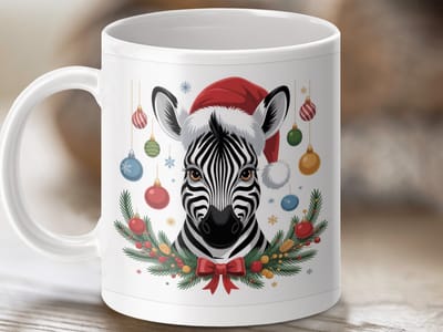 Mok Kerst Zebra Mok, Feestelijke Zebra Met Kerstmuts en Ornamenten, Vrolijke Kerst Mok, Kerstcadeau Idee, Unieke Kerst Decoratie Mok