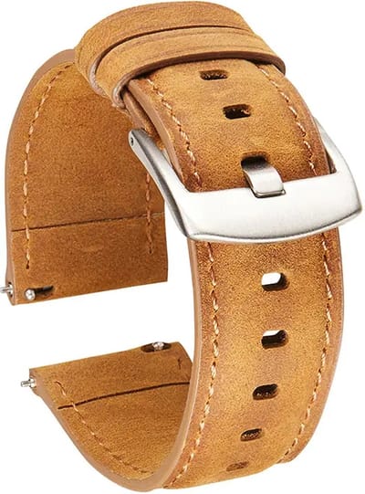 Fungus - Smartwatch bandje - Geschikt voor Samsung Galaxy Watch 3 45mm, Gear S3, Huawei Watch GT 2 46mm, Garmin Vivoactive 4, 22mm horlogebandje - PU leer - Gesp - Bruin, zilver gesp