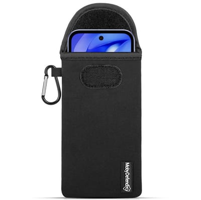 MobyDefend Hoesje - Geschikt voor Google Pixel 9a - Neopreen Pouch Met Karabijnhaak - Insteek - Riemlus - Zwart